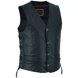 Gilet en cuir de moto pour hommes de toutes tailles et couleurs disponibles Gilet en cuir véritable respirant pour moto professionnelle - Product Image 5