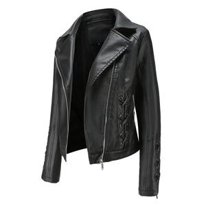 Femmes noir Style Punk hiver coton veste imprimé fleuri broderie Faux cuir souple fermeture éclair et Rivet tricoté moto manteau - Product Image 2