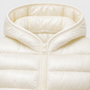 Abrigo de Plumón con Capucha Blanco Unisex para Mujer, Corte Regular, Cierre de Cremallera, Color Sólido, Ropa Exterior Transpirable - Product Image 4