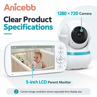 Anicebb Pan Tilt Video Bebek Monitörü 5 İnç LCD 1280x720 Kamera Uzaktan Görünüm Ayarı Çift Yönlü Ses FHSS Kreş için