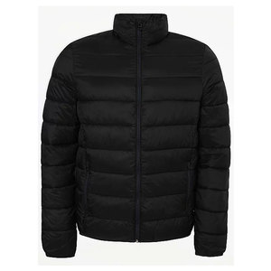 Chaqueta de Invierno Personalizada para Hombre, de Lona Bordada, Estilo Puffer, Color Negro Mate, Cuello Alto, Ligera, Aislada, con Capucha, para Exteriores - Product Image 1