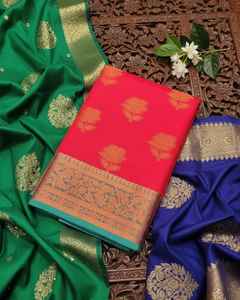 Sari en soie Kanjivaram au look exclusif de créateur avec un chemisier élégant, style ethnique, tendance actuelle, tenue de fête indienne modeste pour femmes - Product Image 2