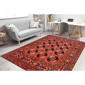 Tapis turc médaillon en patchwork de laine, imprimé, non tissé, doux, écologique avec envers en latex - Product Image 1