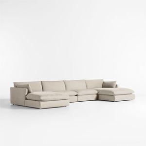Modular 4-Piece U-Shaped <b>Slipcovered</b> Sectional <b>Sofa</b> Double Chaise Lounge Unwind Home Furniture <b>for</b> Living Rooms Sponge - Product Image 4