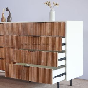 Commode luxueuse à 8 tiroirs avec finition blanchie de style moderne pour meubles de chambre d'hôtel et de maison - Product Image 4