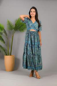 <b>Long</b> Indian Vintage Summer Wear Womens Silk Maxi <b>Dress</b> with Floral Print Breathable and Soft Casual Boho <b>Beach</b> <b>Dress</b> - Product Image 2