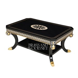 Mesa de Centro Clásica Imperial Negra y Dorada con Detalles Hechos a Mano y Elegantes Acentos Decorativos Tallados - Product Image 5