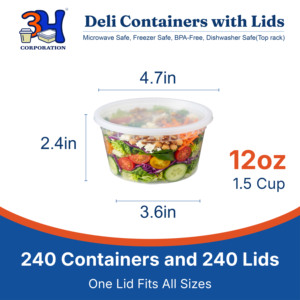 Contenants alimentaires 3H de 12 oz avec couvercles (480 pièces/boîte) – Adaptés au congélateur et au micro-ondes, en PP sans BPA, empilables, étanches, pour organiser les restes - Product Image 2