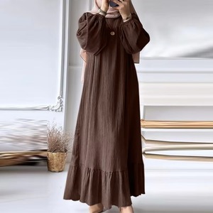 Últimas nuevas mujeres musulmanas bata vestido primavera moda Otoño manga larga volantes Abaya Mid East para la venta - Product Image 5