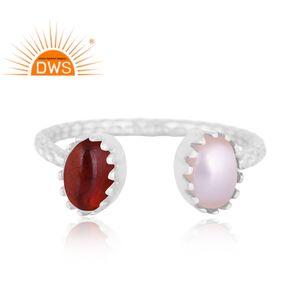 Meilleure vente bague réglable en argent sterling fin avec perle naturelle et grenat et pierres précieuses fabricant de bijoux personnalisés - Product Image 2