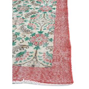 Alfombra de Lana Anudada a Mano Vintage Pae-2892 de Gran Tamaño con Patrón Floral Rojo y Naranja para Sala de Estar, Pasillo o Espacio Juvenil - Product Image 4