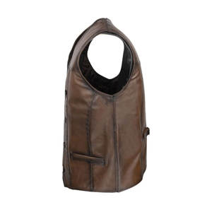 Gilet de motard en cuir véritable marron respirant pour hommes, gilet de moto coupe-vent à fermeture boutonnée pour l'automne, meilleure vente - Product Image 2