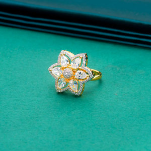 แหวนใส่นิ้วชุบโรเดียมเซอร์โคเนียปรับได้สองโทนดูสวยงาม - Product Image 1