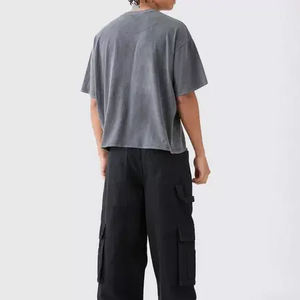 T-shirt unisexe en coton délavé à l'acide grande taille à manches courtes à la mode coupe ample surdimensionné épaules tombantes Style Hip Hop Design vierge - Product Image 6