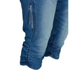 Pantalones vaqueros de algodón extra ajustados para mujer, bolsillos hasta la rodilla con cremallera, transpirables de talla grande, lavado oscuro, cintura con logotipo para mujer - Product Image 4