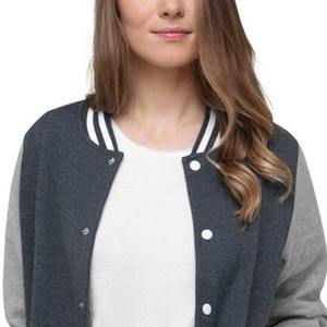 แจ็กเก็ตทีมกีฬาของผู้หญิงคุณภาพระดับพรีเมี่ยมแขนหนังแท้ระบายอากาศได้ดีดีไซน์แบบถักขนาดสั่งทำ - Product Image 5