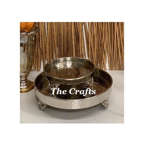 Plateau de service rond en acier inoxydable de couleur argentée pour ustensiles de cuisine, collations alimentaires, à des prix abordables - Product Image 1