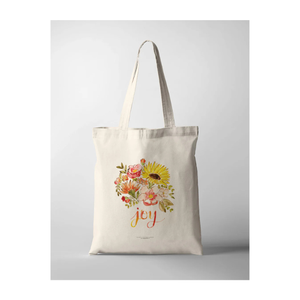 Recyclable fait à la main Joy Floral brodé léger abstrait séchage rapide 100% coton durable minimaliste bohème sac fourre-tout - Product Image 1