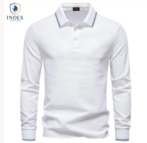INDEX APPAREL <b>Men's</b> Dark <b>Green</b> Long Sleeve <b>Polo</b> <b>Shirt</b> Knitted Solid Color Casual Button Down Regular Fit Cotton - Product Image 3