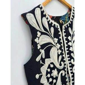 Indian Suzani Hand Embroidered Woven Eco-Friendly Floral Pattern <b>Jacket</b> Women Traditional Vintage <b>Kantha</b> Waistcoat Ethnic Vest - Product Image 2