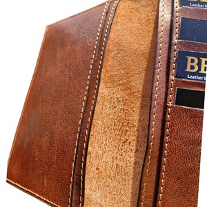 Porte-cartes en cuir de vache véritable fait main, portefeuille minimaliste pliable, unisexe, longueur courte, marron, logo personnalisé, fabriqué en Chine - Product Image 3