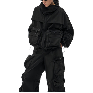 ชุดแทรคสูทผู้ชายผ้าเฟรนช์เทอร์รี่ แขนยาว มีฮู้ดแบบมีเชือกผูก กระเป๋าคาร์โก้ ทรงปกติ กางเกงจ็อกเกอร์ผ้าทวิลล์ คุณภาพสูง - Product Image 6