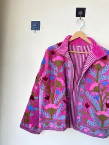 Bohemian Floral Embroidered <b>Velvet</b> <b>Jacket</b> Windproof and Breathable Suzani Overcoat Winter Knitted Short Coat - Product Image 4
