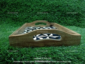 Bandeja de servicio de madera con incrustaciones de hueso de calidad Premium Royal Harmony, bandeja decorativa hecha a mano, mesa de comedor, restaurante, interiores del hogar - Product Image 3