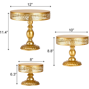 ชุด 3 ชิ้นการออกแบบพิเศษขาตั้งเค้กโลหะเงาชุบทองตกแต่งงานแต่งงานและวันเกิดตกแต่งกลางโต๊ะ - Product Image 6