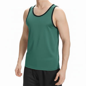 Débardeur sans manches à col rond en tricot extensible pour homme, coupe ajustée, respirant, séchage rapide, anti-boulochage, coton et élasthanne 160g - Product Image 1