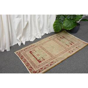 Alfombra de lana turca Vintage de 1,7x3 pies, Beige y roja, patrón de retazos, sala de estar alfombra para, respaldo de látex, pieza decorativa de área grande - Product Image 3