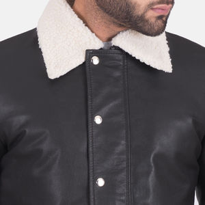 Dernière conception de veste en cuir pour homme avec col en fourrure Veste en cuir de mouton pour homme Veste en cuir matelassé - Product Image 2