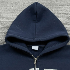 Wholesale Men's <b>Vintage</b> Cotton Hooded <b>Tracksuit</b> Set Distressed Patch Embroidery Logo Acid Wash Front Position <b>Tracksuit</b> For Men - Product Image 4