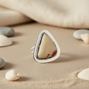 Bague tendance pour femme en argent 925 avec pierre de jaspe, style religieux, alliage, incrustation de pierres précieuses - Product Image 1