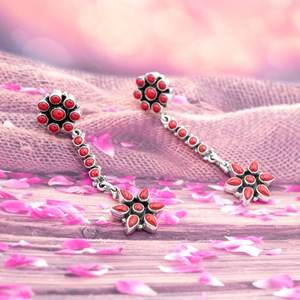 Boucle d'oreille en argent sterling 925 Stud élégant cadeau de mariage en corail rouge naturel son cadeau d'anniversaire bijoux en or - Product Image 1