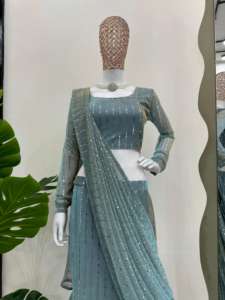 Lehenga Saree de Spandex Listo para Usar, Ropa Étnica Contemporánea Curada para Boutiques de Alta Gama, al por Mayor y a Precio Económico - Product Image 4