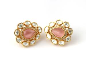 Boucles d'oreilles épaisses en pierres précieuses roses pour femmes-Boucles d'oreilles en laiton-Cadeau de bijoux faits à la main - Product Image 2