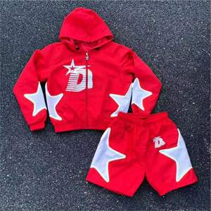 Ensemble veste et short zippés et décontractés pour hommes, survêtement en nylon avec short en polaire à motif uni - Product Image 4