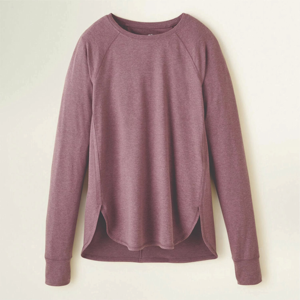 Women's Light Blue O-Neck Long Sleeve <b>Raglan</b> T-Shirt Loose Fit Solid Color Casual Knitted Cotton Spandex <b>Top</b> All Seasons - Product Image 6