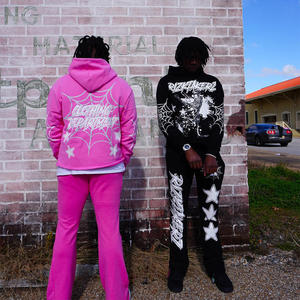 Conjunto Deportivo de Invierno para Hombre, de Algodón Grueso, con Sudadera Corta de Hombros Caídos, Diseño con Estampado Puff y Pedrería - Product Image 3