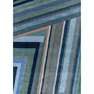 Alfombra Acar Azul de Lana y Viscosa Hecha a Mano con Diseño Geométrico Clásico de Diamantes para Sala de Estar, Pasillo, 10 mm de Grosor-Tra-14837 - Product Image 1
