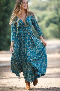 Venta al por mayor 2025 Boho ropa verano Mujer moda lindo Floral hasta el suelo cintura Natural bohemio vestido Hawaiano - Product Image 5