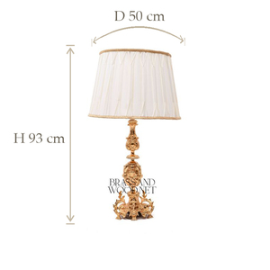 Lámpara de mesa de latón dorado de lujo con pantalla de tela plisada Acento de iluminación decorativo clásico adornado hecho a mano - Product Image 5