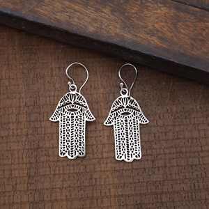 Popular Hamsa Hand Designer Hoops Mujeres y Unisex Étnico Moda Exclusivo Boda Fiesta Pendientes colgantes de plata esterlina - Product Image 4