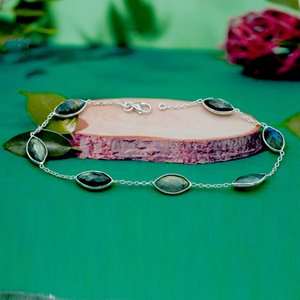 925 Sterling Silver Natural Fire Labradorite <b>Bracelet</b> with Genuine <b>Gemstone</b> Anniversary Gift Gold Shell BR0079-GS - Product Image 4