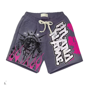 100% algodón peso pesado Terry Vintage lavado Sufaded Streetwear pantalones cortos hombres logotipo personalizado bordado parches diamantes de imitación pantalones cortos de sudor - Product Image 1