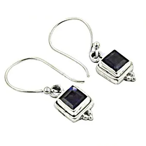 Boucles d'oreilles pendantes géométriques en argent 925 avec améthyste pour femme, classiques, à porter au quotidien, serties de clos - Product Image 2