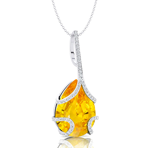 Exquisito diseño minimalista de moda corte de pera colgante de piedras preciosas de zafiro amarillo natural en oro sólido de 18 quilates con diamantes reales - Product Image 4