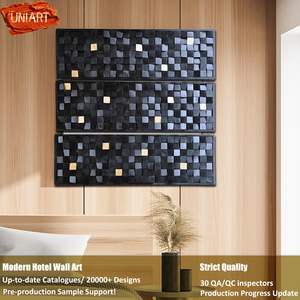 Uniart handmade 3D hình học mộc bản nghệ thuật treo tường dọc nghệ thuật cho khách sạn dự án khảm gỗ khối Bảng điều khiển trang trí cho nghệ thuật - Product Image 5