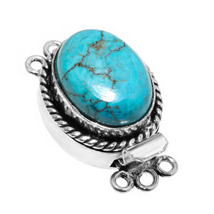 Fermoir de fabrication de bijoux en pierre précieuse turquoise Prem Bhaya, ovale, 1 à 3 brins, plaqué or 18 carats antique, 26x15x10MM B620-Turquoise - Product Image 1